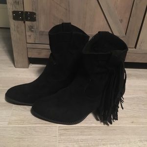❤️❤️Fringe block heel western ankle boots sz 7.5